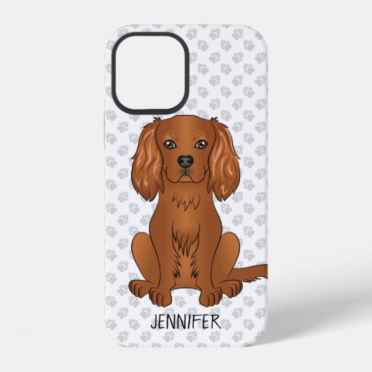Coque iPhone 12 Carlin Cavalier King Charles Spaniel & Nom (Verso)