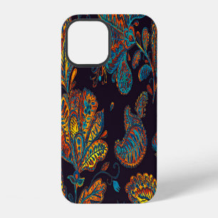 Coque iPhone 12 Carreau à motif floral aquarelle Paisley