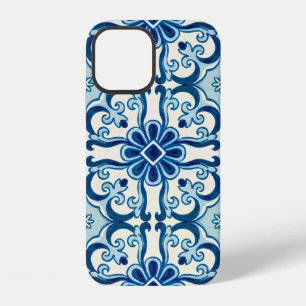 Coque iPhone 12 Carreaux de faïence floraux bleus portugais Azulej