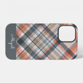 Coque iPhone 12 Carreaux Gris Élégant Nom Script (Verso Horizontal)