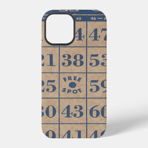 Coque iPhone 12 Carte de Bingo Bleu et Brun Vintage