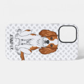 Coque iPhone 12 Cavalier King Charles Spaniel Blenheim & Nom (Verso Horizontal)