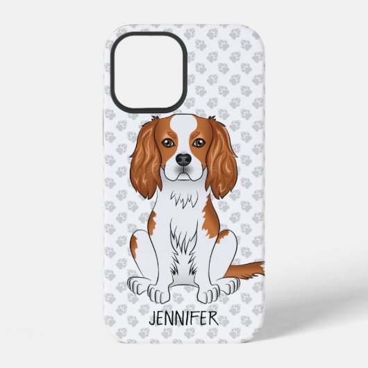 Coque iPhone 12 Cavalier King Charles Spaniel Blenheim & Nom (Verso)