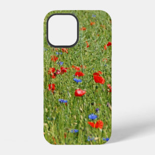 Coque iPhone 12 Champ d'été avec des fleurs rouges et bleues Case-