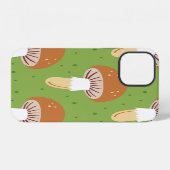Coque iPhone 12 Champignons d'automne : motif vert continu. (Verso Horizontal)