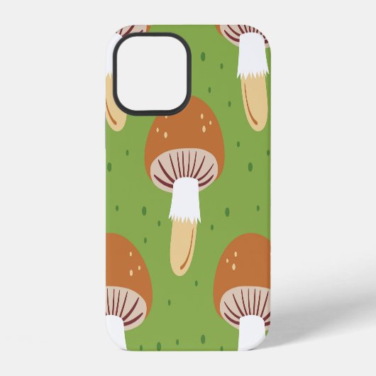 Coque iPhone 12 Champignons d'automne : motif vert continu. (Verso)