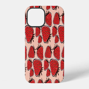Coque iPhone 12 Charme de motif vintage : Délice de fraise.