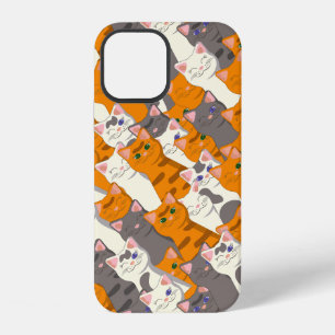 Coque iPhone 12 Chat blanc roux noir motif diagonal