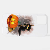 Coque iPhone 12 Chat effrayé par Citrouille Fun Halloween caractèr (Verso Horizontal)