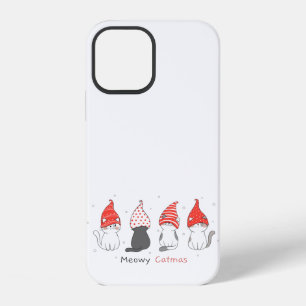 Coque iPhone 12 chat mignon avec chapeau de gnome pour Noël.