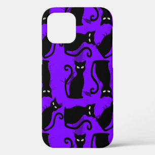 Coque iPhone 12 chat noir sorcière violet halloween