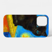 Coque iPhone 12 Chat Nuit Étoilée de Style Van Gogh (Verso Horizontal)