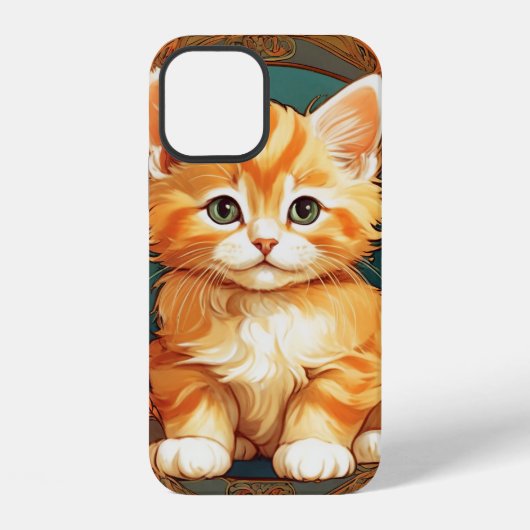 Coque iPhone 12 Chat orange de style Alphonse Mucha (Verso)