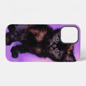 Coque iPhone 12 Chat Violet de Style Van Gogh (Verso Horizontal)