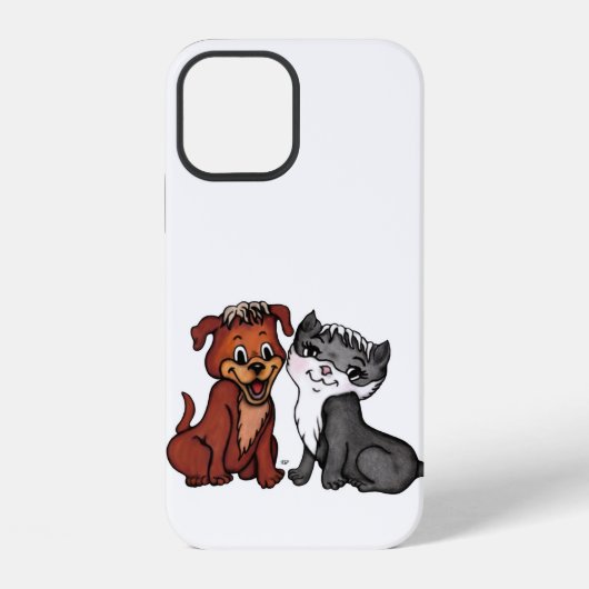 Coque iPhone 12 Chaton et chiot (Verso)