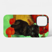 Coque iPhone 12 Chaton noir de Van Gogh Fleurs rouges (Verso Horizontal)