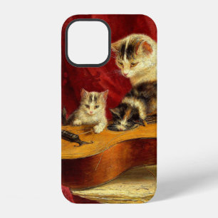 Coque iPhone 12 Chatte et chatons jouant avec une guitare