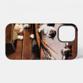 Coque iPhone 12 Chatte et chatons sur une table (Verso Horizontal)