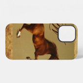 Coque iPhone 12 CHEVAL ROUGE Monogramme Parchemin (Verso Horizontal)