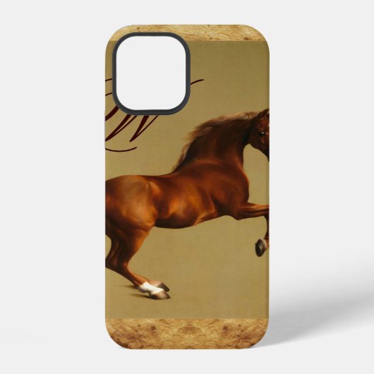 Coque iPhone 12 CHEVAL ROUGE Monogramme Parchemin (Verso)