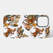 Coque iPhone 12 Chevaux au galop motif sans couture. Cow-boy améri (Verso Horizontal)
