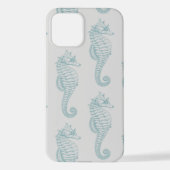 Coque iPhone 12 Chevaux de mer tropicaux, Motif hippocampe - gris (Verso)