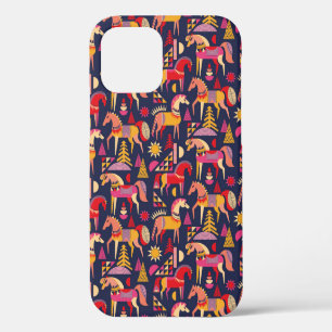 Coque iPhone 12 Chevaux scandinaves motif design transparent. Déco