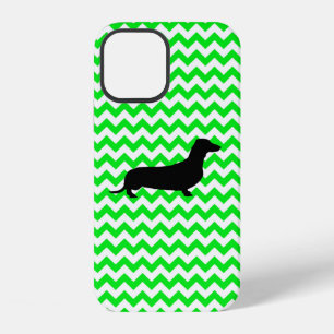 Coque iPhone 12 Chevron vert irlandais avec Dachshund
