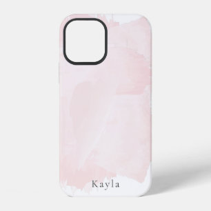 Coque iPhone 12 Chic Minimaliste Traits de Pinceau Rose Aquarelle