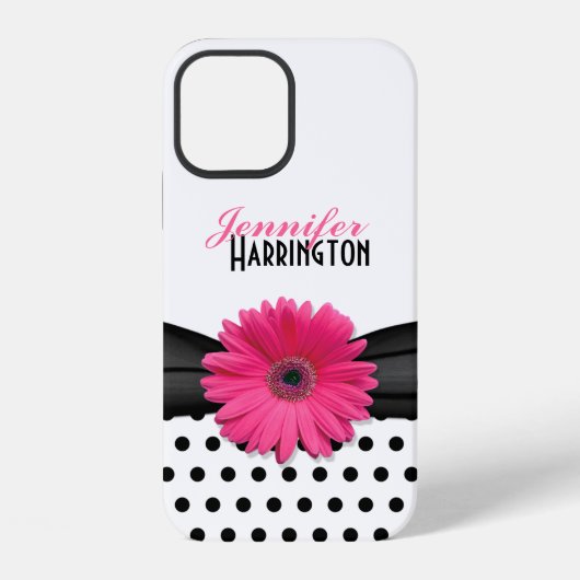 Coque iPhone 12 Chic rose Gerbera Daisy Polka Dot (Verso)