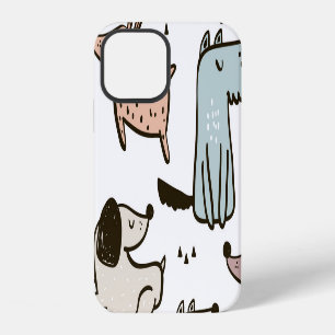 Coque iPhone 12 Chiens d'enfants, dessinés à la main, motif à la m