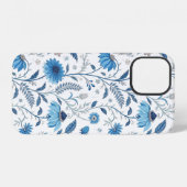 Coque iPhone 12 Chinoiserie Blue Echinacea Pattern (Verso Horizontal)