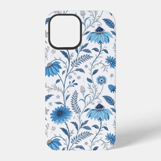Coque iPhone 12 Chinoiserie Blue Echinacea Pattern (Verso)