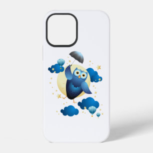 Coque iPhone 12 Chouette mignonne volant avec un parapluie