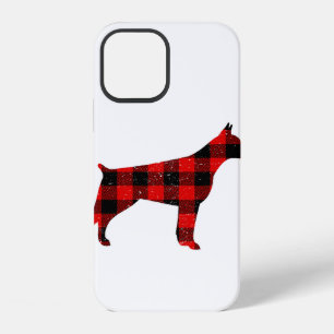 Coque iPhone 12 Christmas Buffalo Plaid Doberman