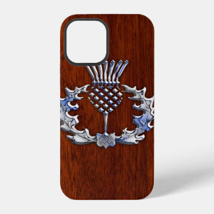 Coque iPhone 12 Chrome et styles de bois d'acajou Thistle écossais