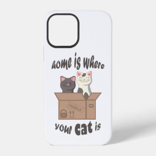 Coque iPhone 12 Citation drôle La maison est là où est votre chat