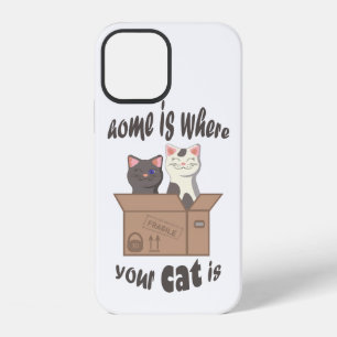 Coque iPhone 12 Citation drôle La maison est là où est votre chat