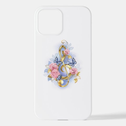 Coque iPhone 12 Clé de fer avec roses roses roses (Verso)