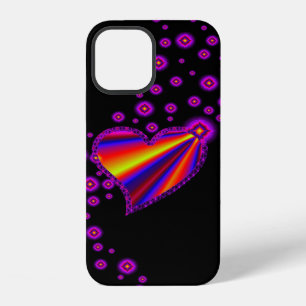 Coque iPhone 12 Cœur arc-en-ciel rouge bleu avec étoiles sur fond