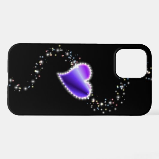 Coque iPhone 12 Coeur arc-en-ciel violet avec étoiles sur noir (Verso Horizontal)