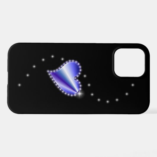 Coque iPhone 12 Coeur arc-en-ciel violet avec étoiles sur noir (Verso Horizontal)