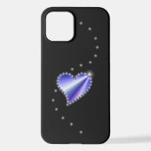 Coque iPhone 12 Coeur arc-en-ciel violet avec étoiles sur noir (Verso)