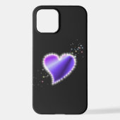 Coque iPhone 12 Coeur arc-en-ciel violet avec étoiles sur noir (Verso)