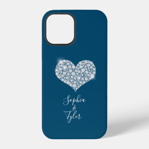 Coque iPhone 12 Cœur de diamant scintillant Noms de script Wht, Bl