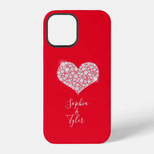 Coque iPhone 12 Cœur de diamant scintillant, Noms en écriture blan