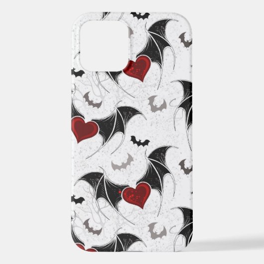 Coque iPhone 12 Coeur d'Halloween avec ailes de chauve-souris noir (Verso)