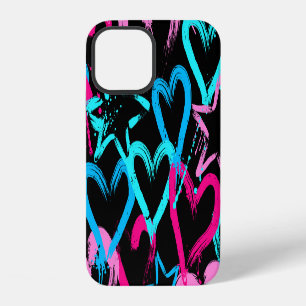 Coque iPhone 12 Cœurs lumineux et étoiles, motif sans couture.
