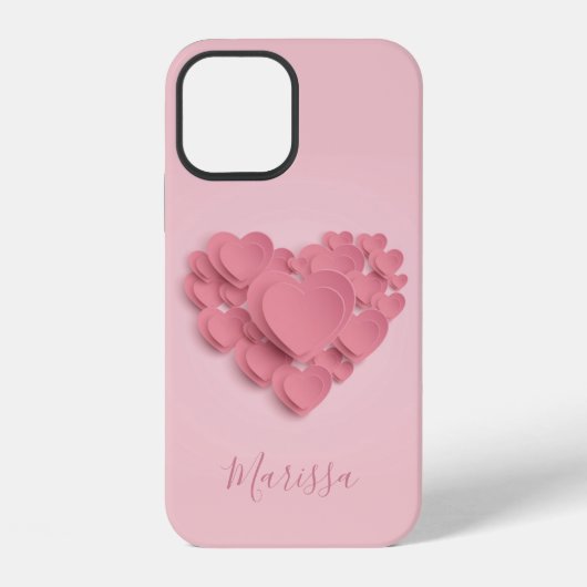 Coque iPhone 12 Coeurs roses à couche (Verso)