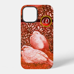 COQUE iPhone 12 COLOMBES BLANCHES DANS MONOGRAMME RUBIS ROUGE